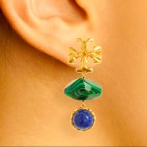 Tory Burch ❤️Exaggerated Golden Roxanne Statement Blue and green Earrings